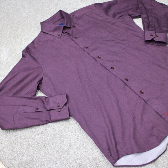 David Donahue Shirt Mens Large Purple 100% Cotton Long Sleeve Button Down - Picture 7 of 14